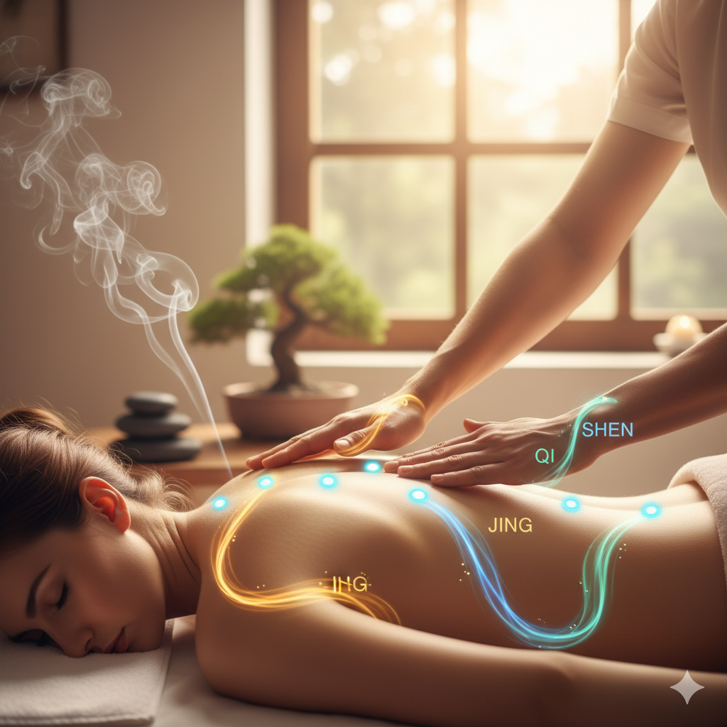 Massage énergétique San Bao pour l'harmonie des Trois Trésors (Jing, Qi, Shen)